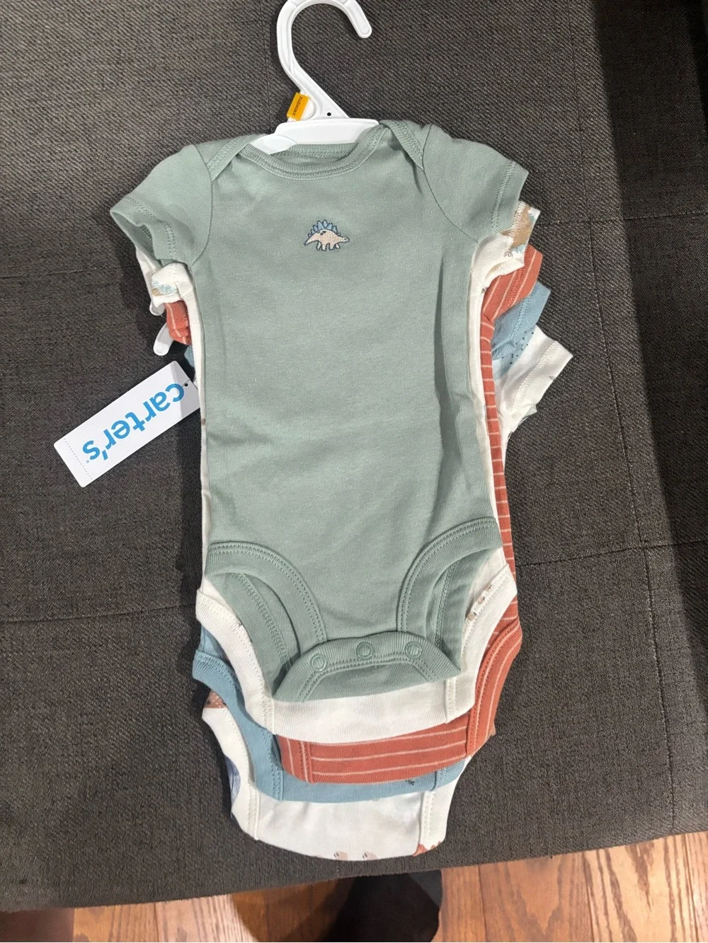 Carter's Short-Sleeve Dino Print One-Piece Set - White, Blue, Tan, Green, Orange